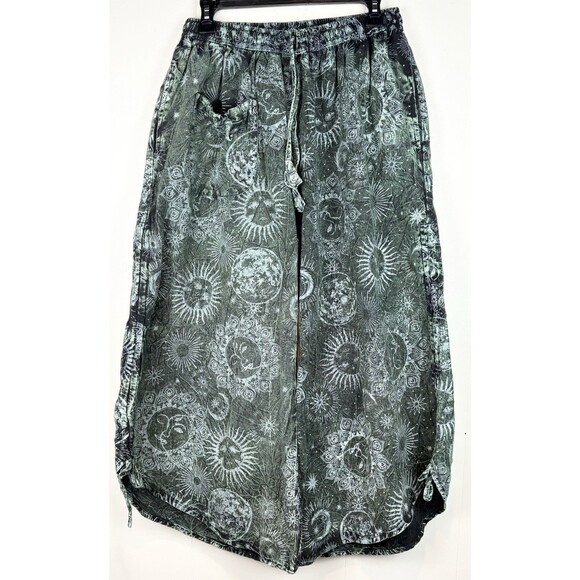 Earthbound Trading Co Hippie Celestial Witchy Wide Leg Green Pants, Large - Picture 1 of 5